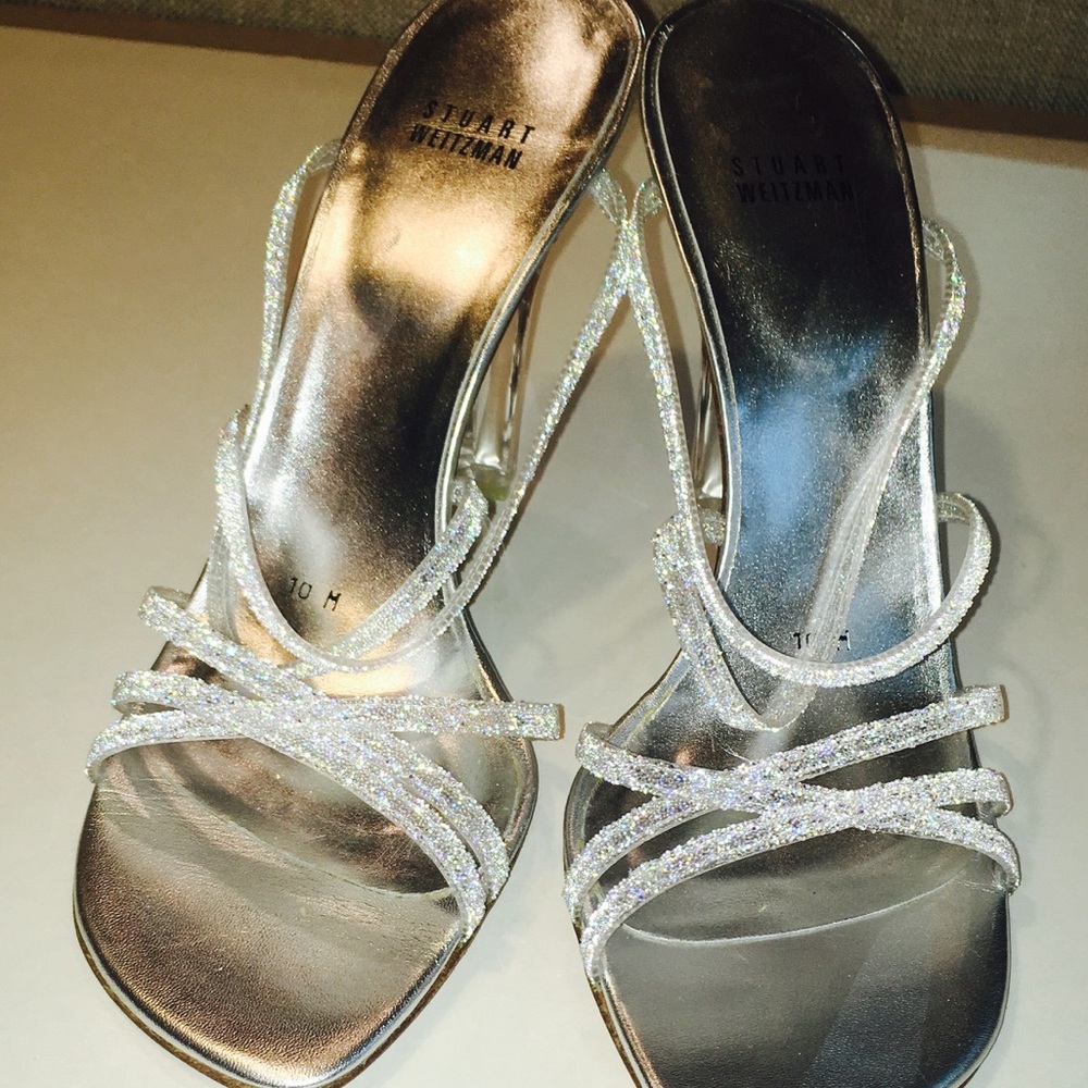 NWOT Stuart Weitzman Strappy Silver Heels